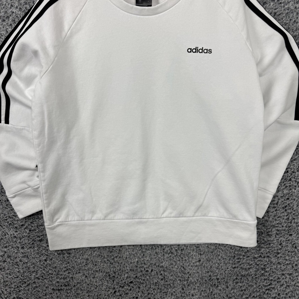 Adidas Sweatshirt Womens XL White 3-Stripes Logo Fleece Pullover Raglan Crewneck - Picture 4 of 12